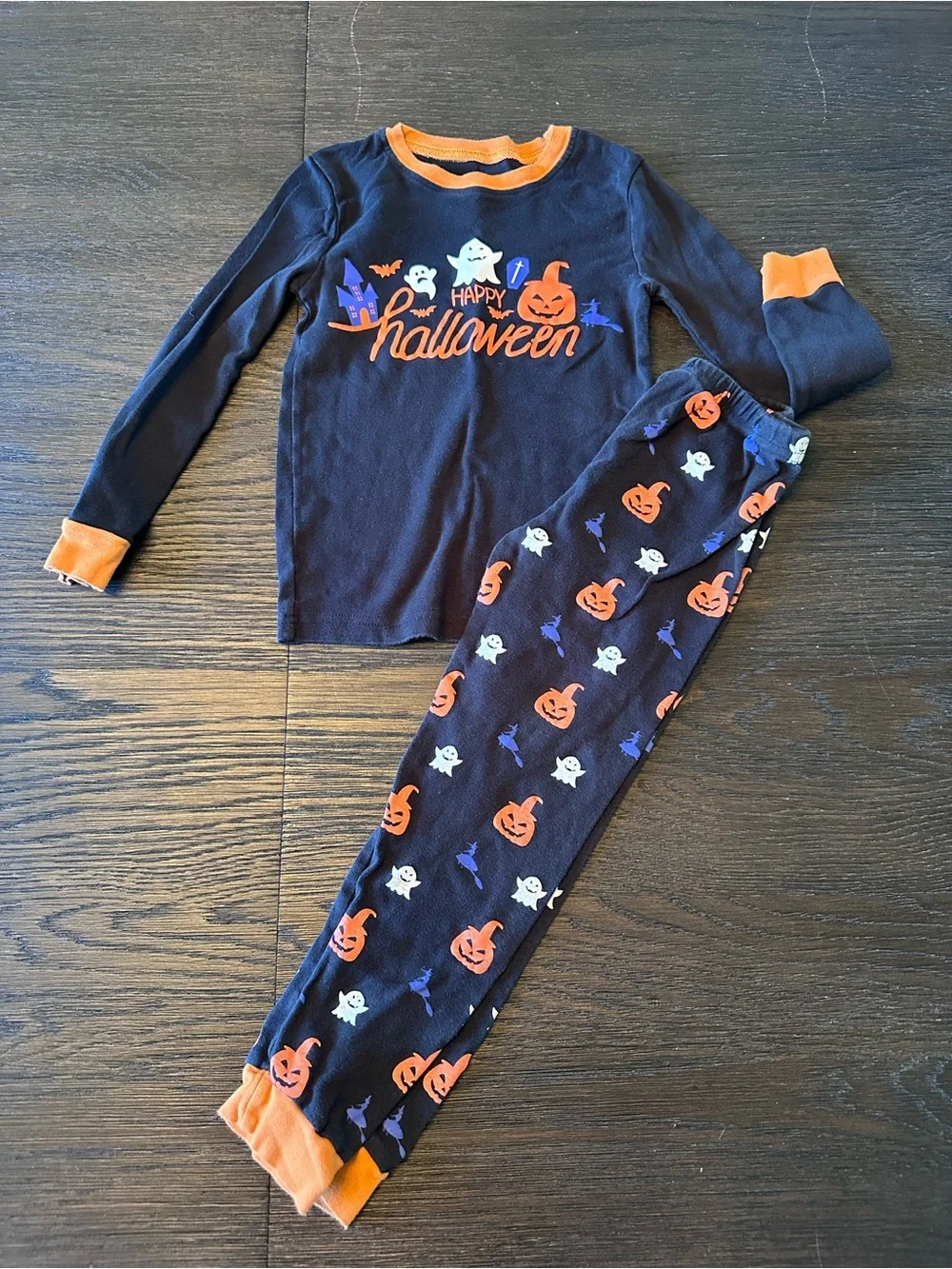 Kids Halloween Pajama Set - Black with Orange Accents